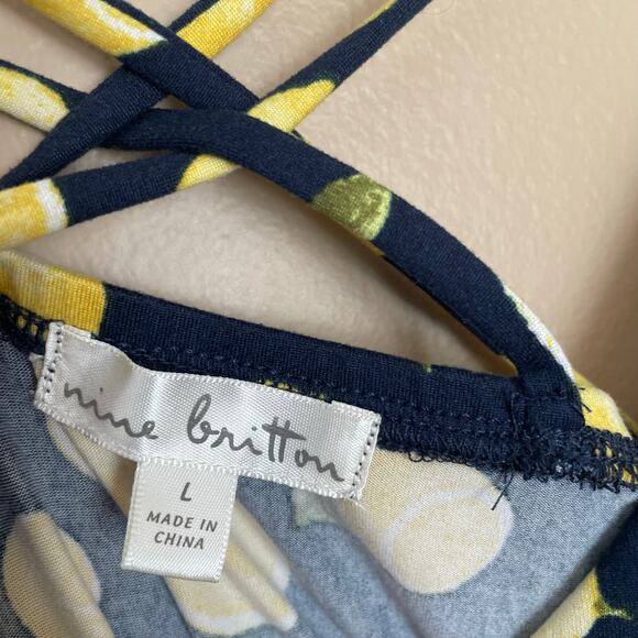 Nine Britton Brushed Knit Strappy Back Dress Size Large Lemon Print Blue Yellow - Picture 5 of 9